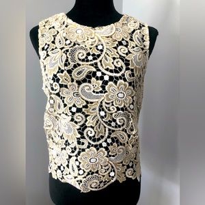 NWOT Beautiful Lace White & gold Top
